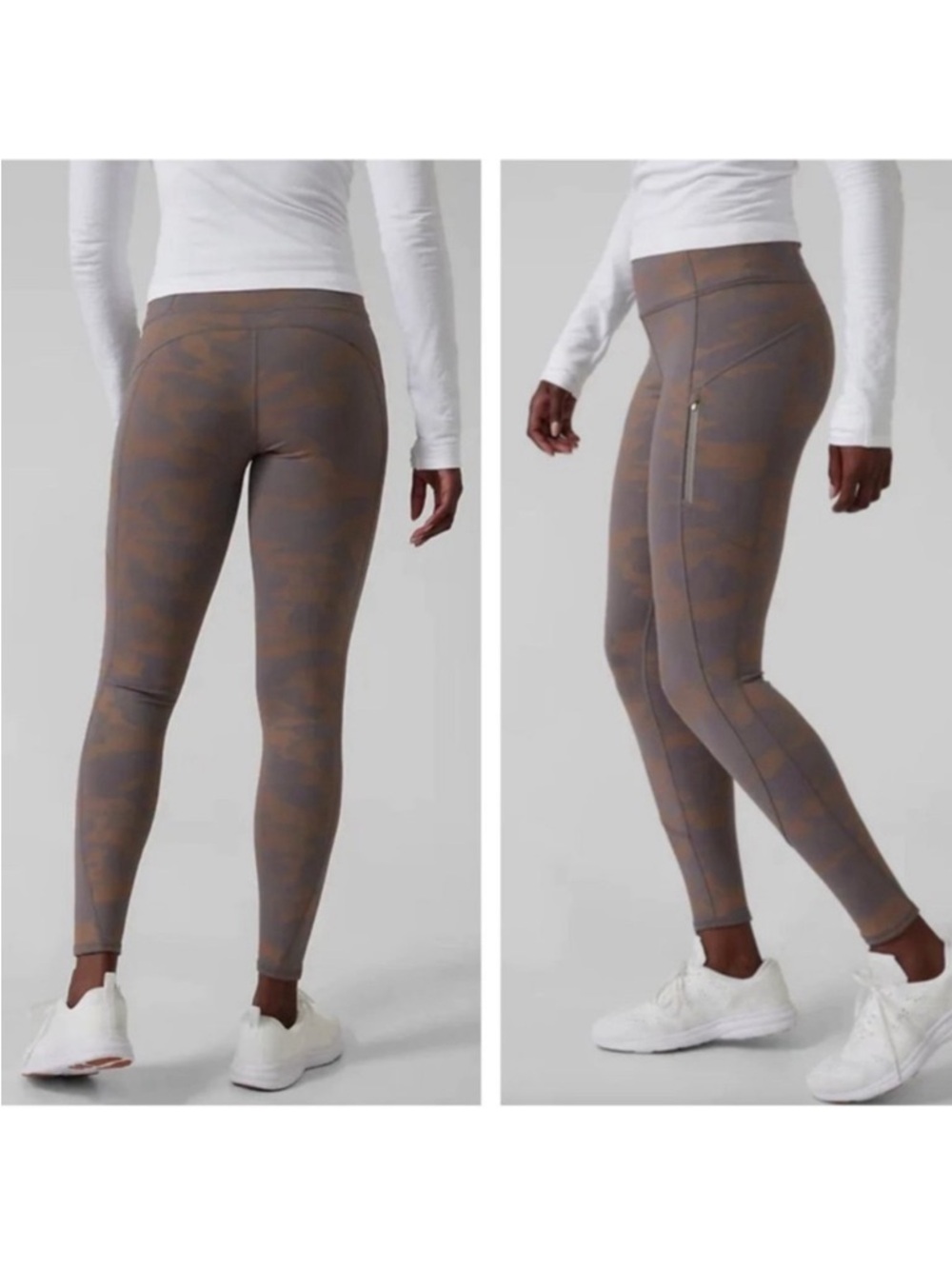 Athleta | Women’s Rainier Reflective Tight Compression Fleece Lined Purple Camo